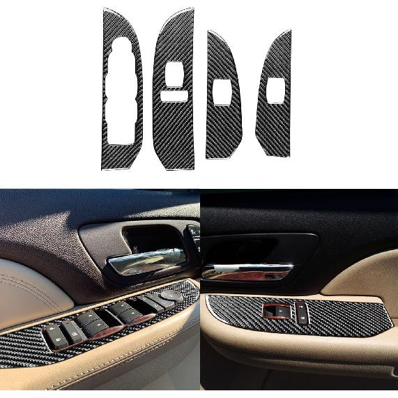 Real Glossy Black Carbon Fiber Sticker Car Inner Door Pull Handle Frame Anti-Collision Cover Trim Compatible with Chevrolet Avalanche/Silverado LTZ
