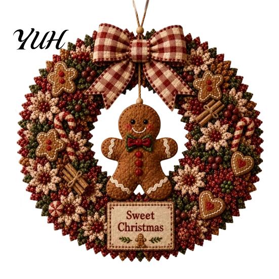 Relaxing Holiday Craft Projects 3D Fabric Wreath Poke Art Kit for Adults, Christmas Easy Crafts Adults Kit, Santa Snowman Design, Beginner-Friendly