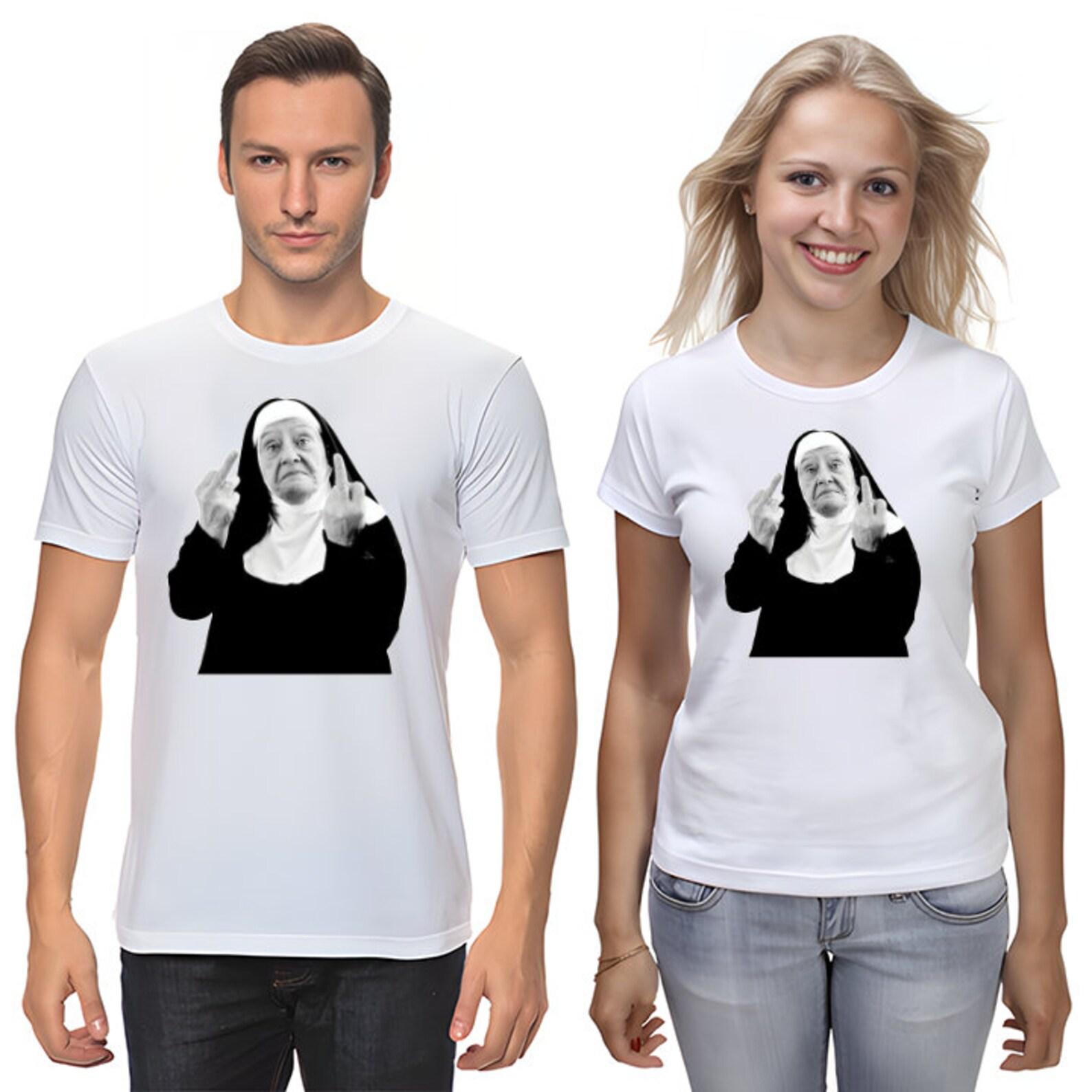 Offensive Nun Middle Finger Graphic T-Shirt L