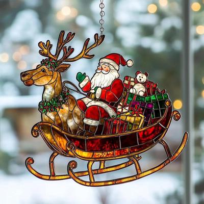 Santa Claus Sleigh Acrylic Sun Catcher - Christmas Window Decoration Gift