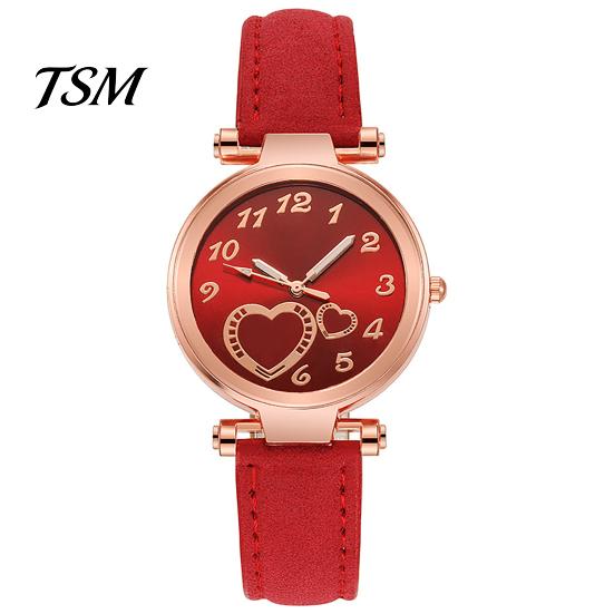 Quartz Watch Women Heart Dial Plate Anti-Scratch Faux Leather Girls Casual Wristwatch for Travel Love