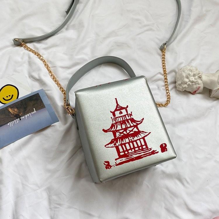 Vibrant Tower Pattern Crossbody Bag Fun Novelty Messenger Shoulder Purse With Square Tote Design Adjustable Strap And Spacious Interior Perfect