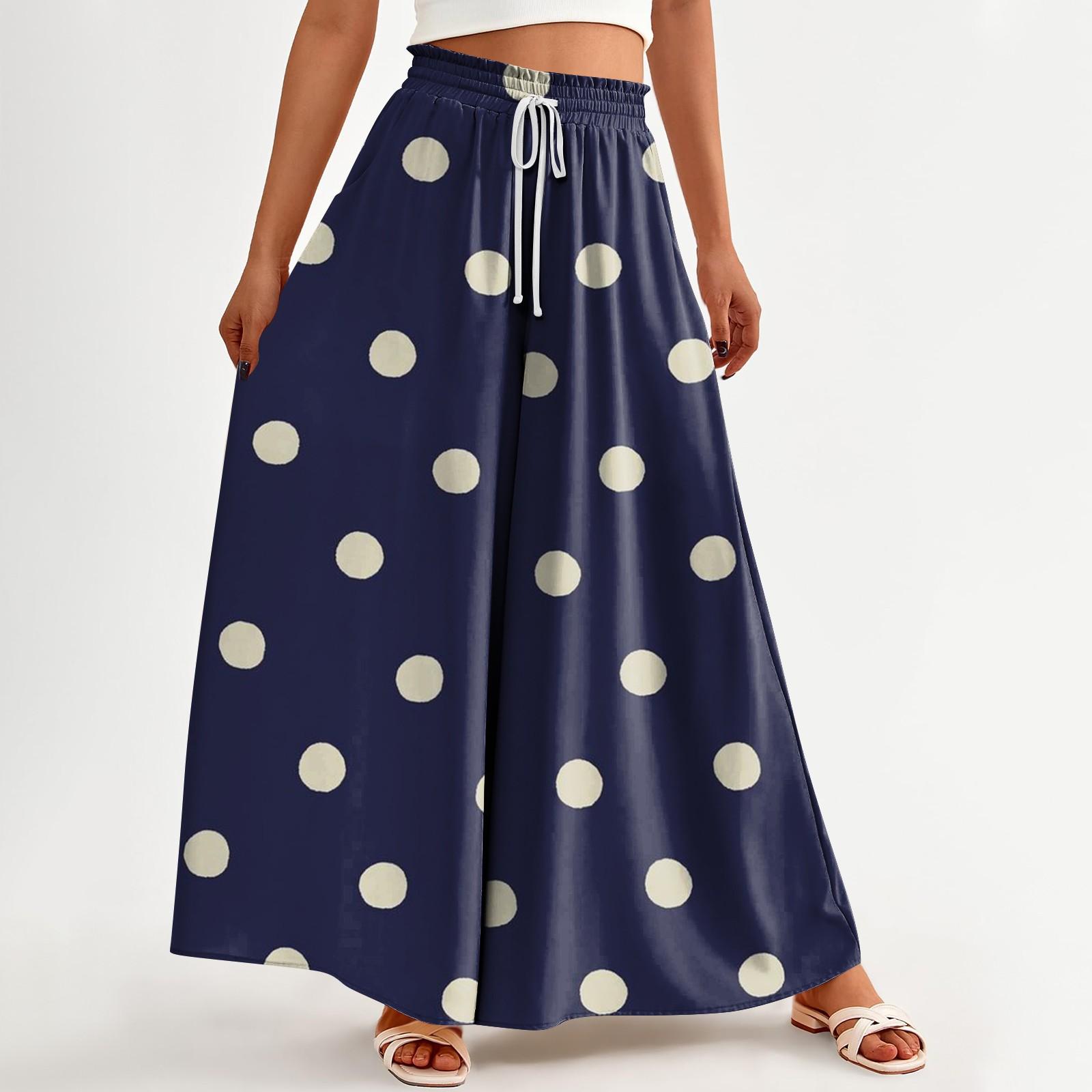 

Женские брюки с принтом и широкими штанинами, с карманами, с высокой талией, на кулиске, свободные, повседневные XXL темно-синий