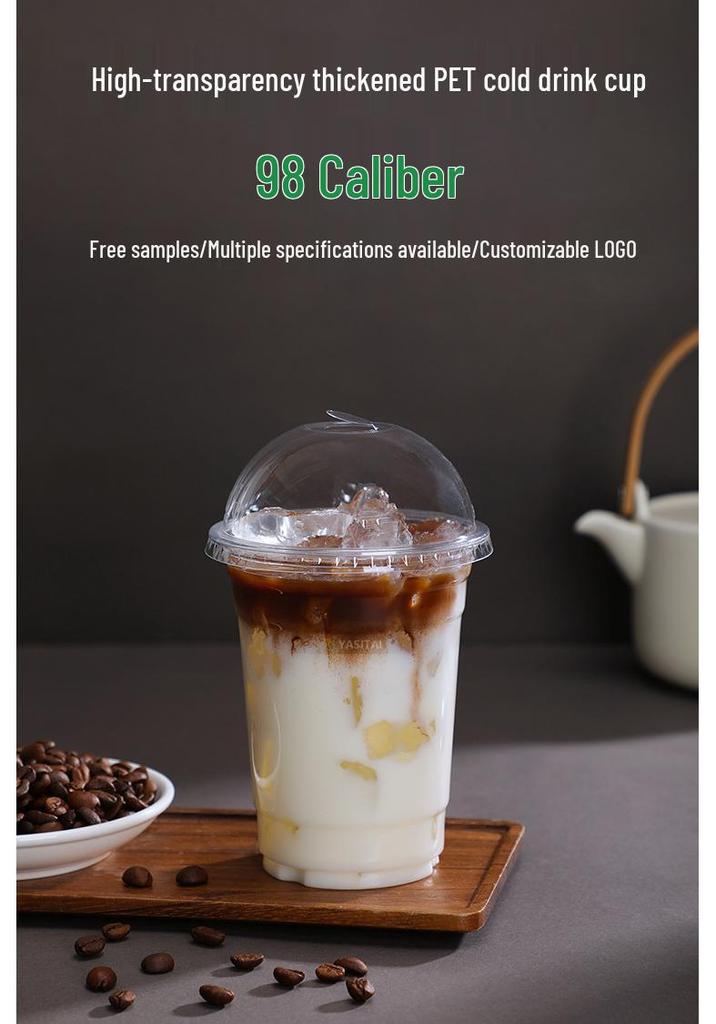 98mm PET Takeaway Cold Drink Cup with Lid - High Transparency, Thickened Disposable Cup for Coffee or Milk Tea