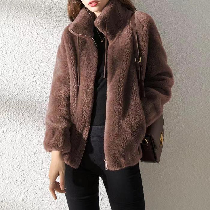 Double Sided Velvet Warm High Neck Hoodie for Autumn and Winter, Women's Cardigan with Zipper and Plush Top