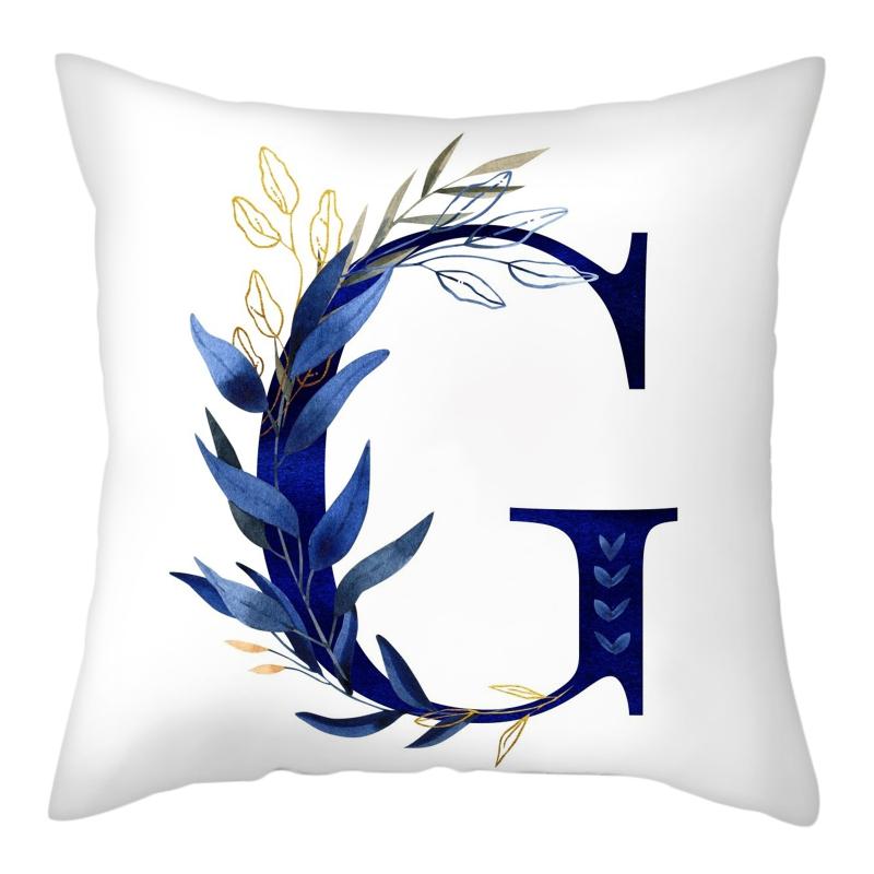 45x45cm Creative Floral Surround Design 26 Letters Blue Pillowcase Wedding Party Home Decor Sofa Office Seat Cushion Cover