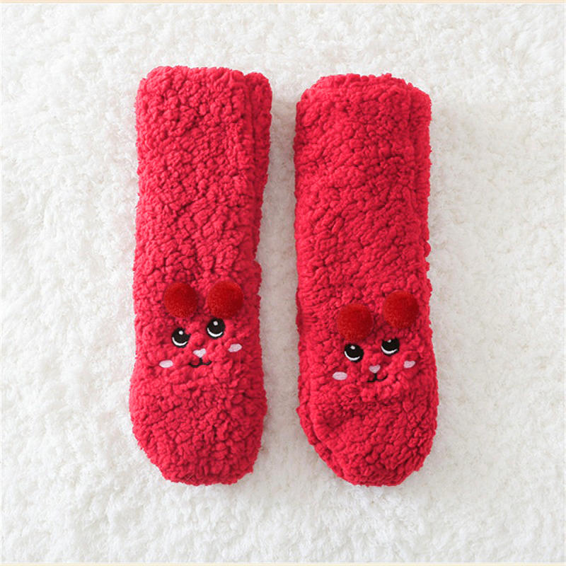 Dámské teplé jednobarevné podlahové ponožky Neklouzavé plyšové pletené korálové fleecové ponožky No Show Socks