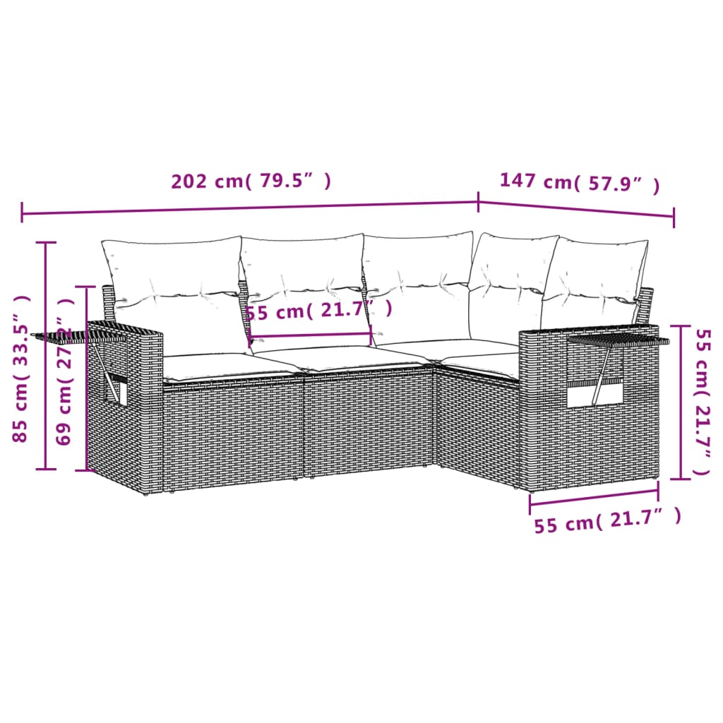 Vidaxl 4-Cz. Garden Lounge Set, Cushions, Black PE Rattan