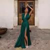 New Women's Clothing V-Neck Waist Dress Split Forked Long Dress Beach Dress