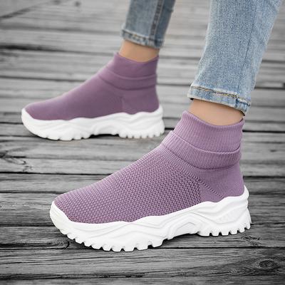 Large Size Sports Women's Breathable Fly-woven Socks Shoes High-top One-pedal Lazy Shoes