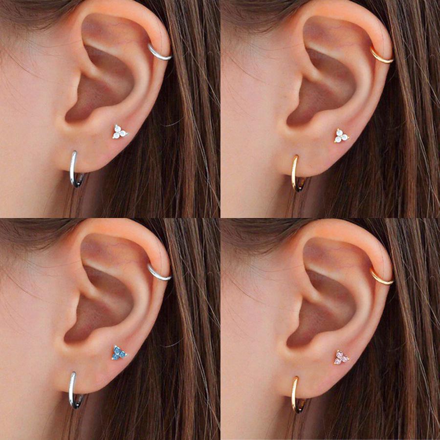 Gioiello per Piercing Labbra e Cartilagine Auricolare a Bottone in Acciaio Inossidabile 316L con Fiore di Zircone