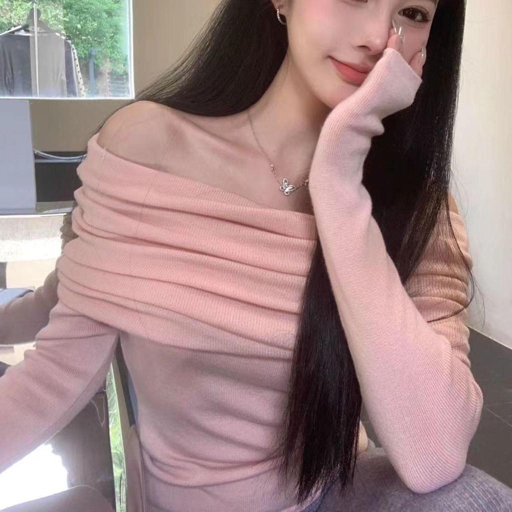 Early Autumn Off-Shoulder Slim-Fit Long-Sleeve T-Shirt for Women