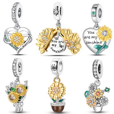 Copper Colour Sunflower Pendant Fit Charms Copper Colour Original Bracelet For Jewelry Making