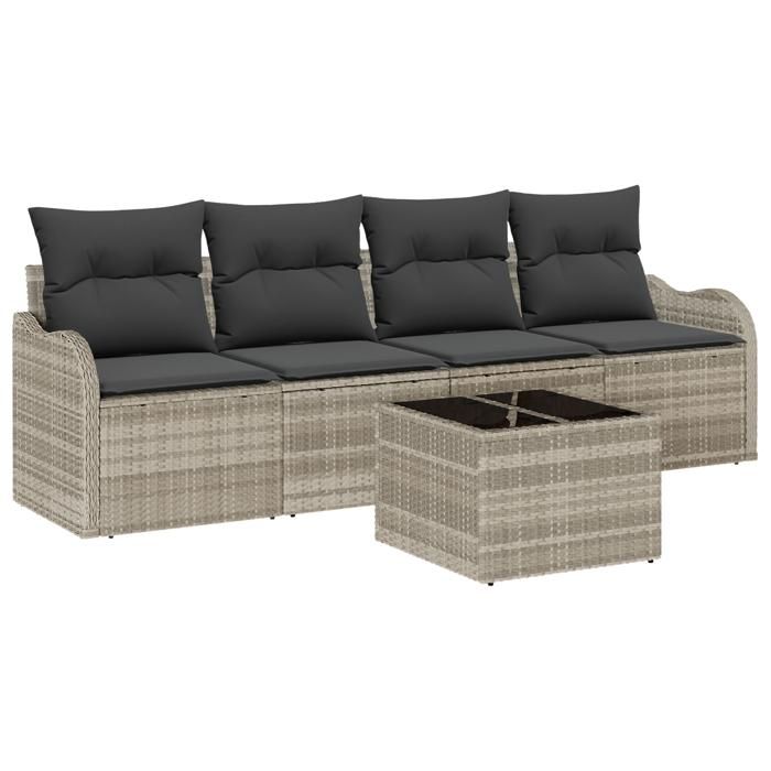 Ensemble de canapés de jardin 5 pièces avec coussins Gris clair Poly Rotin, Canapé de jardin 2 places avec coussins Gris 3345572