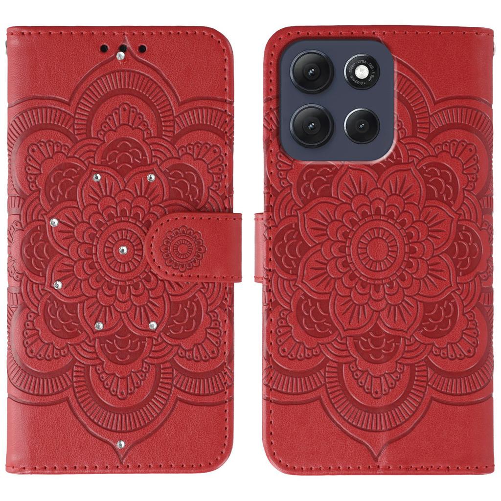 For Motorola Moto G86 5G Case Rhinestone Decor PU Leather Mandala Imprinted Design Phone Cover with Wrist Strap