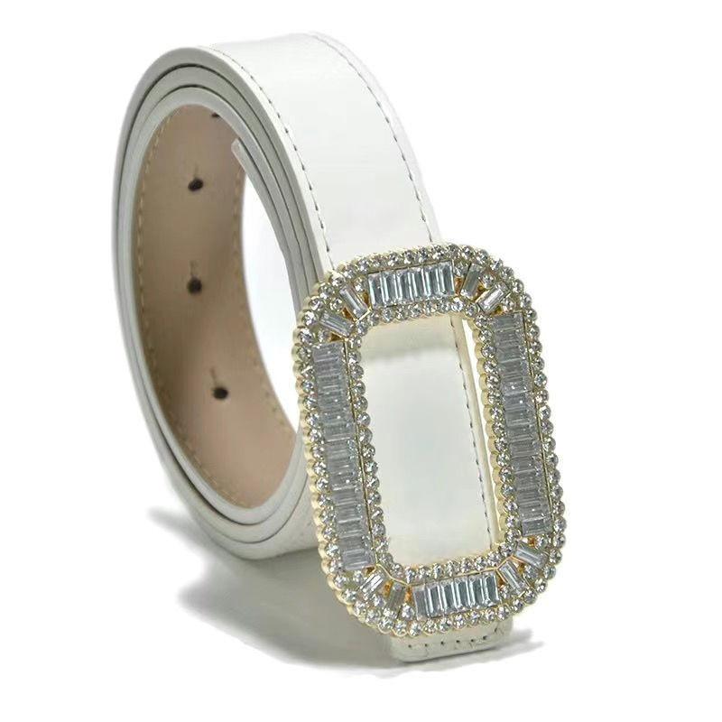 Womens Premium Leather Waist Belt With Diamond Buckle Ideal For Dress And Blazer Styling