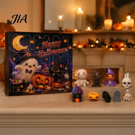 Halloween Countdown Calendar Advent with 9 Mini Resin Figures, Day Spooky Home Table Decor To Calendar, Surprise Collectible Ornaments for Adults Boys