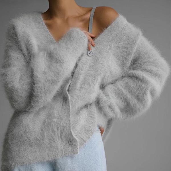 WTEMPO V-Neck Soft Warm Autumn Winter Plush Coats Women's Solid Color Large Size Windproof Cold-proof Faux Fur Button Jackets