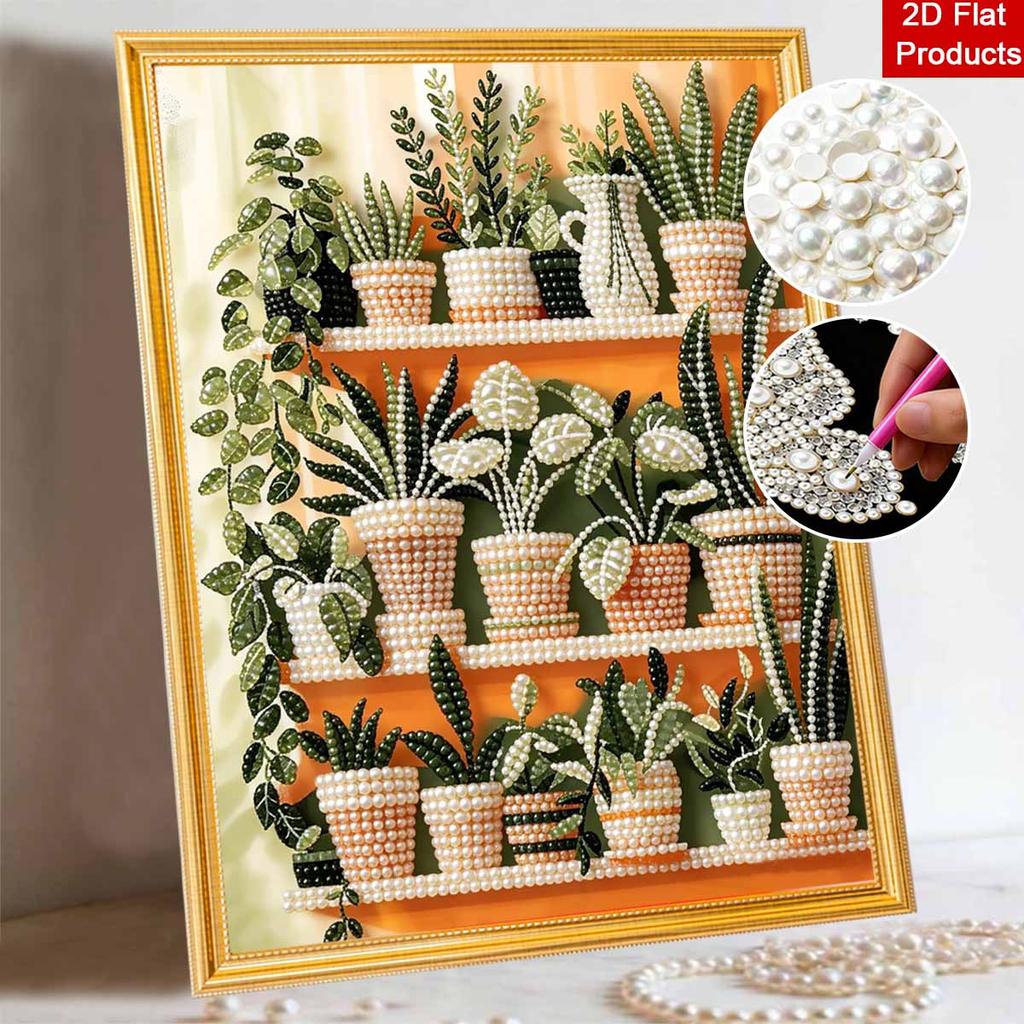 3D Perlenmalerei-Set Topfpflanzen-Design Rahmenlos DIY Perlenkunst Leinwand Freizeit Handgemachtes Bastelset für Schlafzimmer Wanddekoration