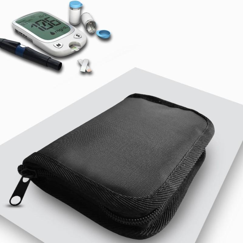 Portable Blood Glucose Meter Storage Bag Household Blood Pressure And Oxygen Meter Carrier Organizer Black Zipper Storage Bag