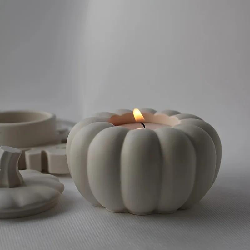 1set Halloween Pumpkin Candle Holder Silicone Mold DIY Wax Container Making Home Aromatherapy Gypsum Decorative Item Storage Jar