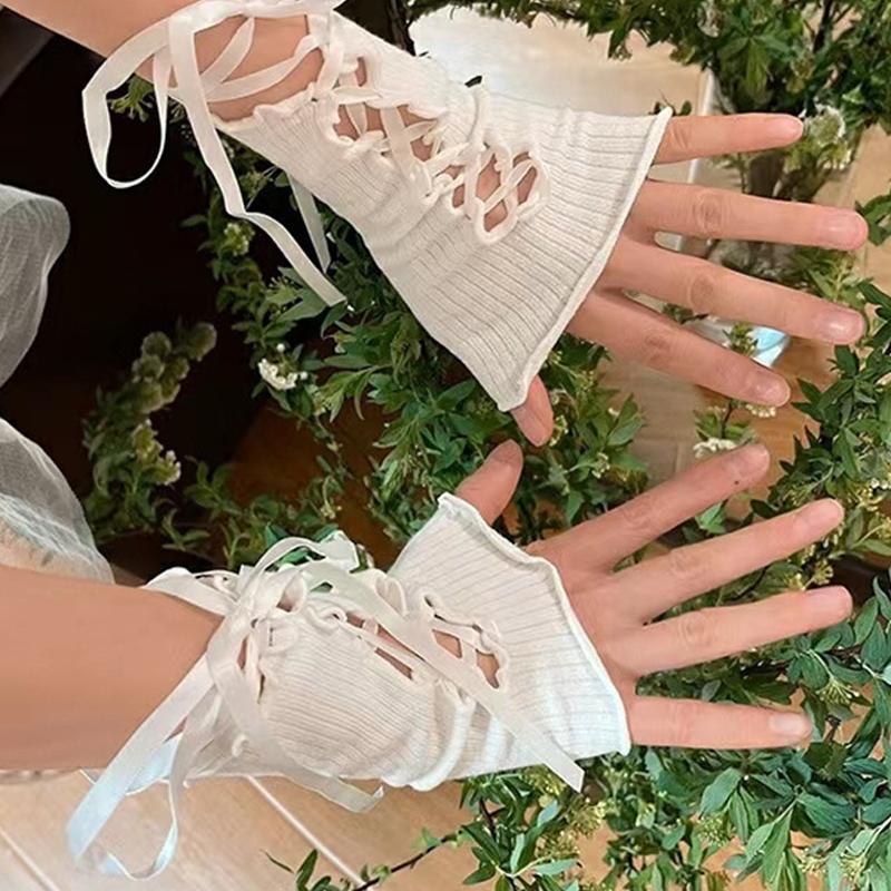 

1 шт. Лолита Ремешки Бант Сетчатые Кружевные Митенки Цветочная Эластичная Сетка Рукавицы Альпинистские Перчатки