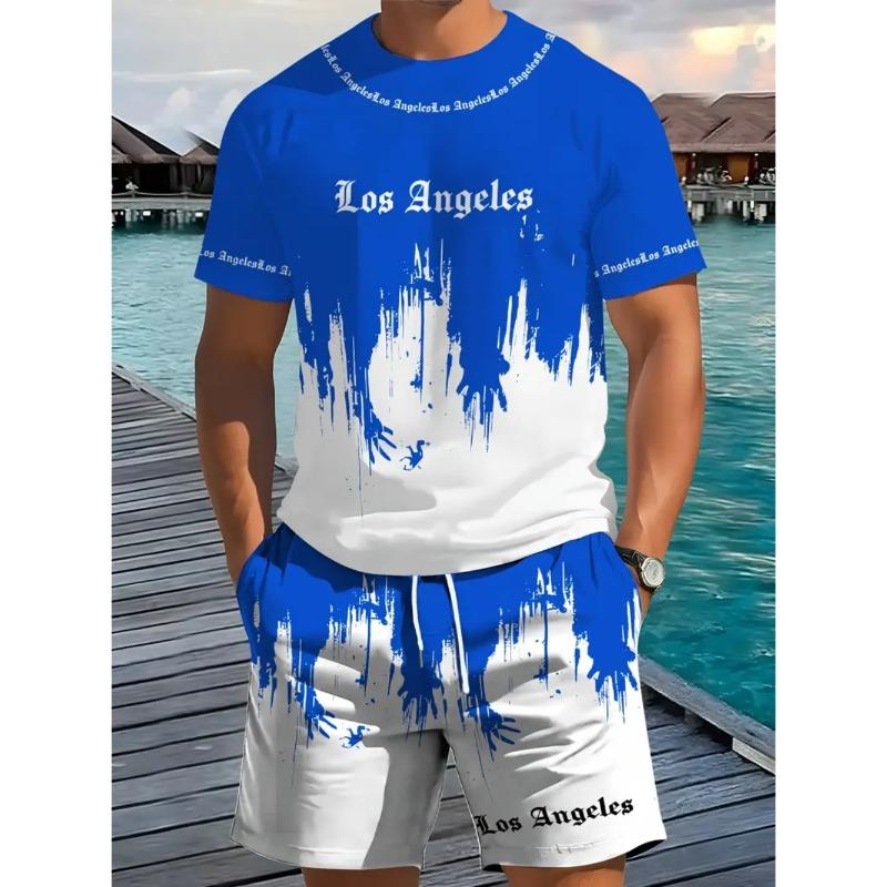 Sommer Buchstabenfarbdruck Modische lockere Herren Alltagsbequeme zweiteilige kurzärmelige Sportbekleidung