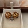 Three-Dimensional Gold Flower Pearl Stud Earrings Rose High-End Light Luxury Versatile Earrings Temperament French Retro