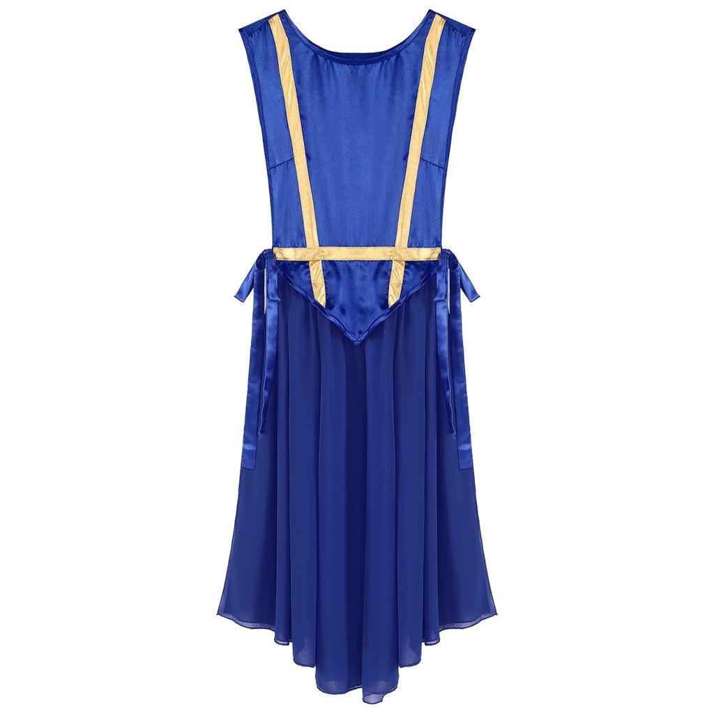 Womens Liturgical Dance Costume Round Neck Sleeveless Design Lace-up Sides Split Hem Satin Tunic