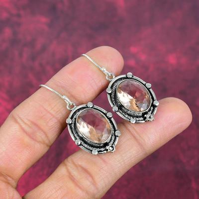 Pendientes de morganita, pendientes de plata de ley maciza 925 hechos a mano con piedras preciosas, joyería antigua, para regalo de compromiso