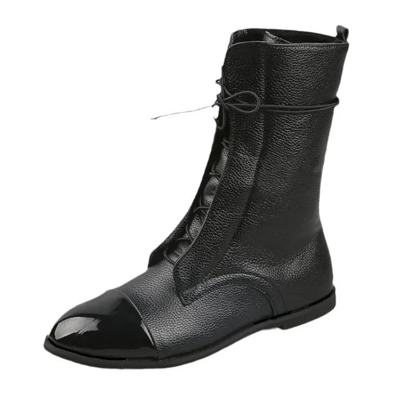 Fashion Large Size Women's Boots New 2024 Mid Length Slim Boots Women's Black Thick Heel Platform Boots  Women Shoes