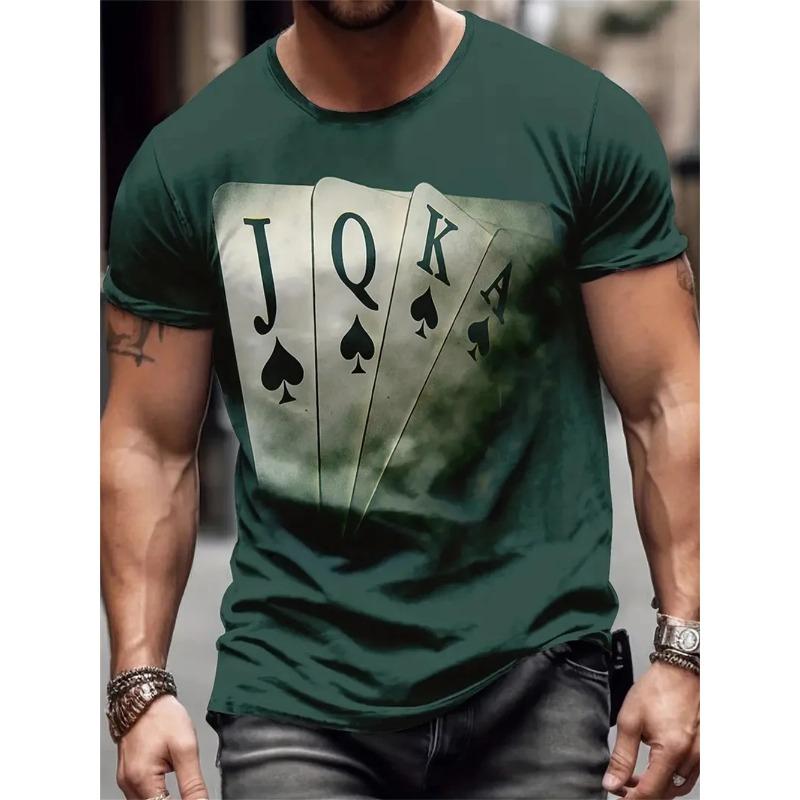 

Мужская 3D игральная карта цифровой стиль печати одежда повседневная с короткими рукавами круглый вырез свободный модный спортивный футболка 6XL