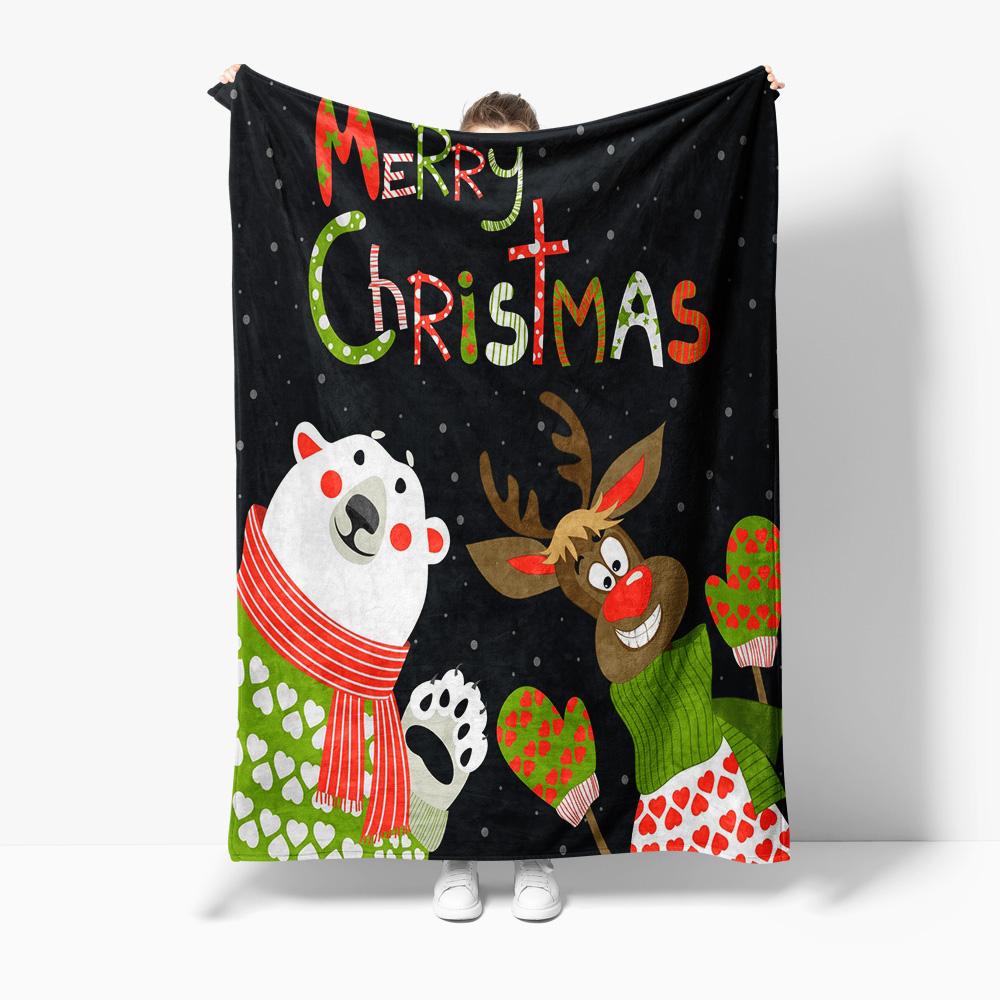 TU Cozy Christmas Blanket Flannel Throw Reindeer Elk Festive Holiday Deer Winter Warm Soft Home Decor Gift