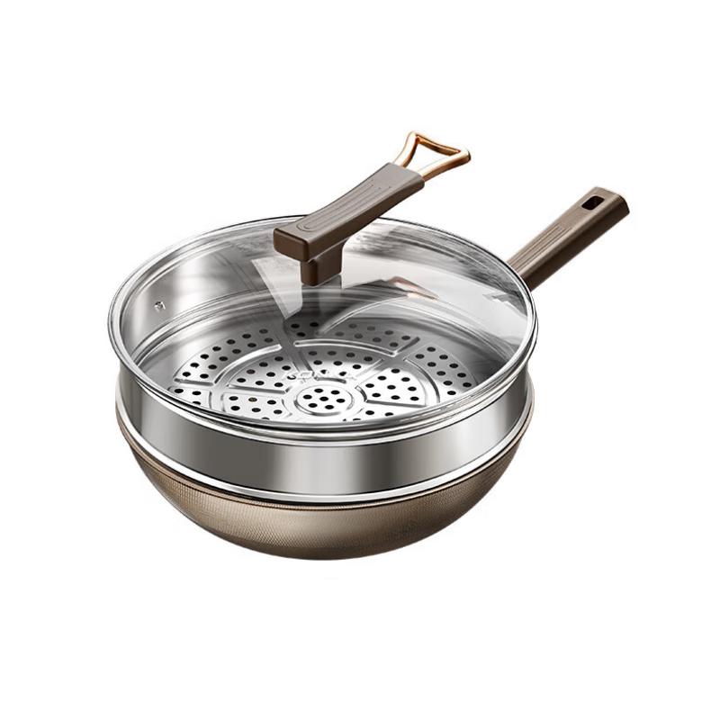 Shangheng 32cm Double-Sided Titanium Stainless Steel Wok with Lid and Steamer