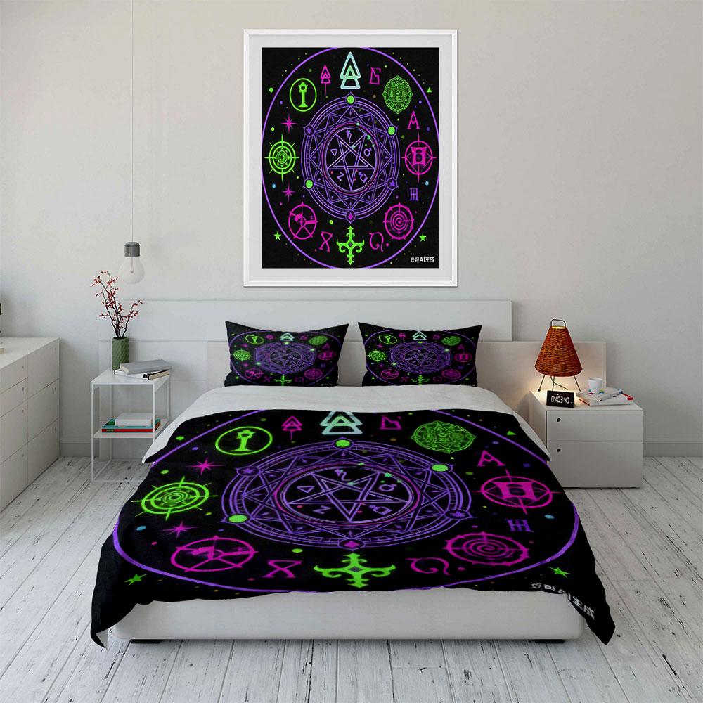 Mystic Symbol Set Decoration Multiple Sizes Kid'S And Adults' Bedroom Exquisite 3Pc Bedding Set, Gift
