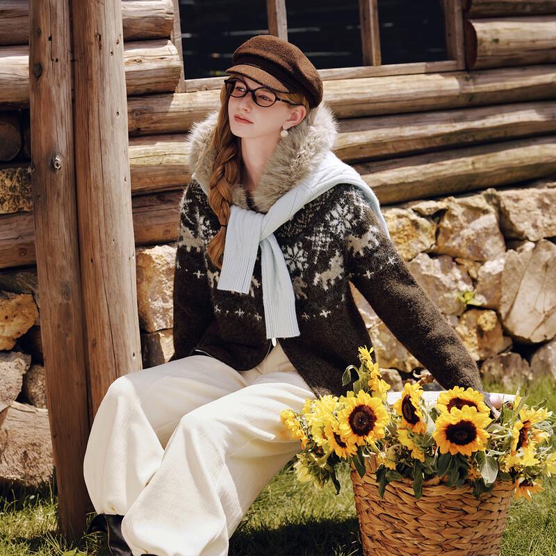 Xiangying Women's Hooded Sweater with Fur Collar