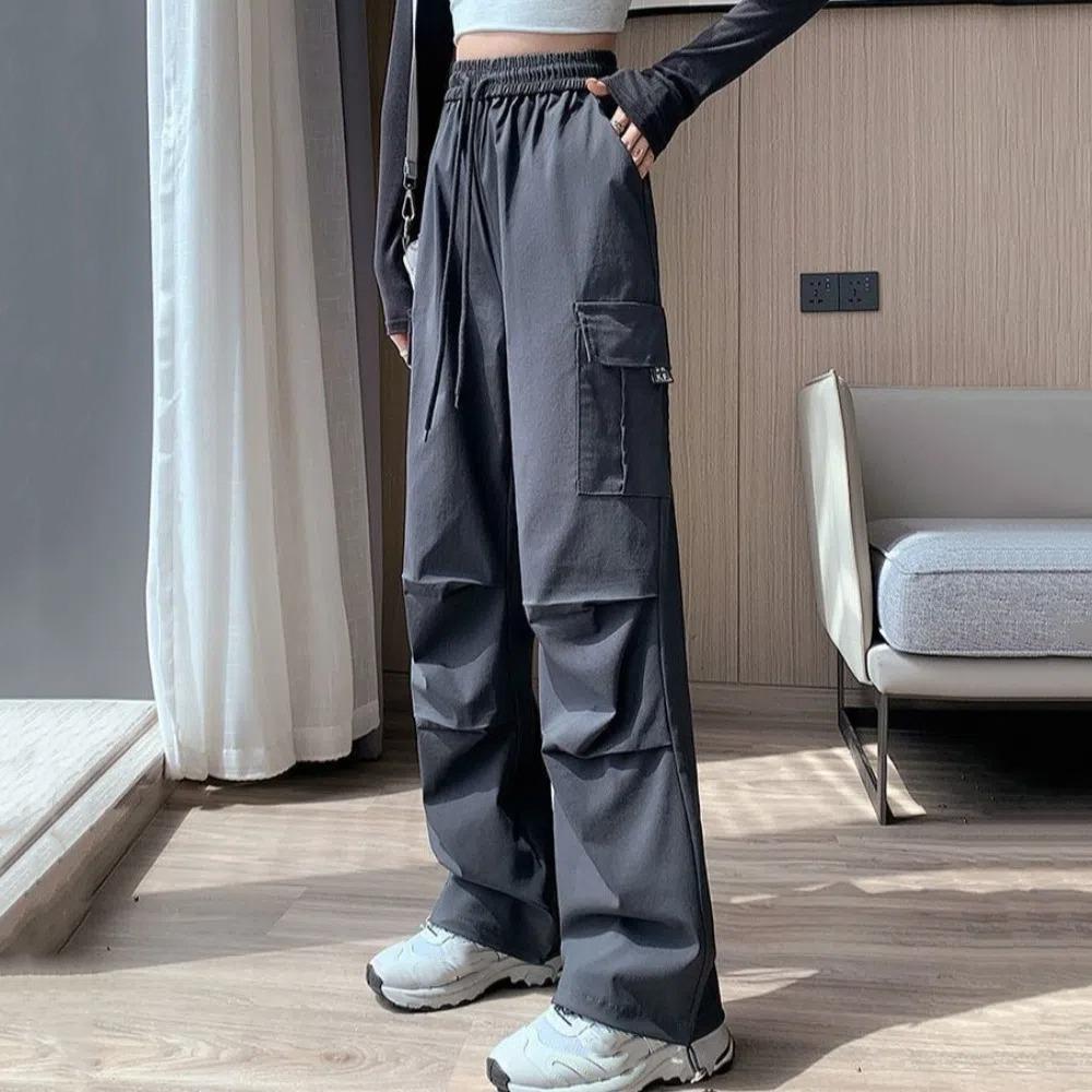 Solid Color High Waist Trousers Straight Sweat Pants Women Fashion Wide Leg Loose Pants  Sports
