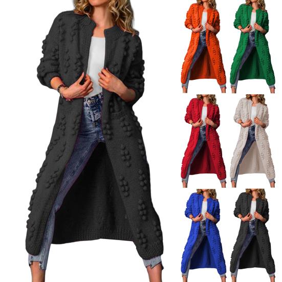 Knitted Coat Jacquard Decor Coldproof Skin-Touch Solid Color Long Sweater Knit Overcoat Female Knitwear Daily Wear