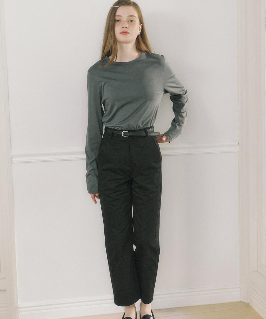 OURHOPE Belt Set Plain Cotton Pants - Black