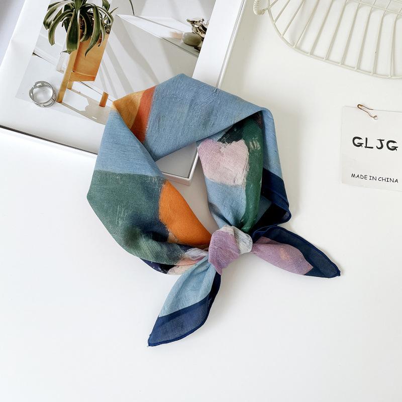 55 Cotton And Linen Headscarf Summer And Autumn Floral Silk Scarf Sweet Versatile Square Scarf Small Scarf Women'S Thin Decorative Silk Scarf