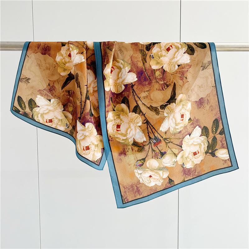 Double-side 100% Real Silk Scarf for Women Spring and Summer Mulberry Silk Ribbon Scarf All-match Small Long Neckerchief Shawl