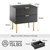 Black Nightstand with Wave Pattern and 2 Drawers, Bedroom Nightstand, Modern Nightstand with Metal Legs, 1 Piece