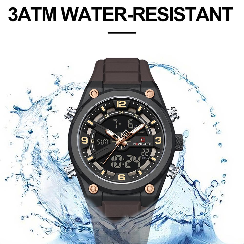 NAVIFORCE Original Men Quartz Watch Calendar Date LCD Display Luminous Pointer Silicone Strap Waterproof 30m Men Casual Fashion Watch NF9265