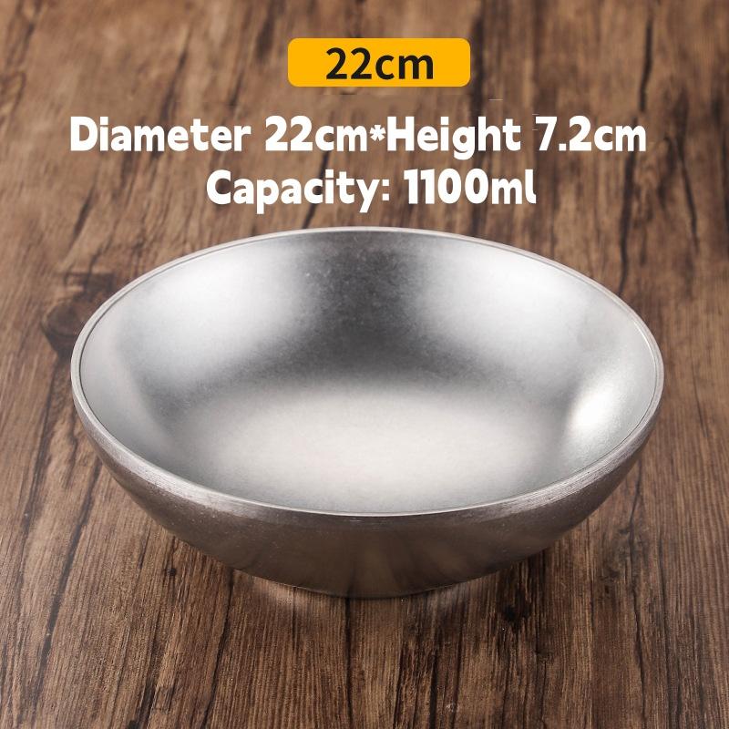 Vintage Nostalgic Stainless Steel Ramen Bowl Double Layer Dough Bowl Mixed Noodle Rice Soup Bowl Salad Bowl Cold Noodle Bowl