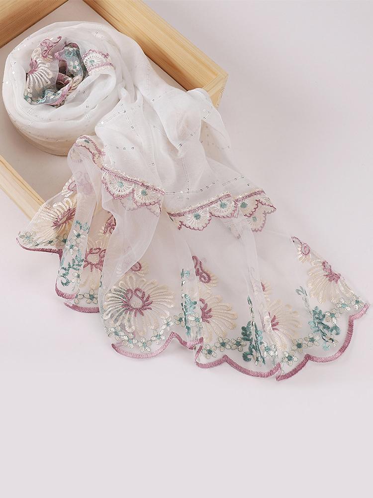 Chiffon Hijab Femme Women Sequin Glitter Lace Embroidery Floral Beach Wrap Silk Scarf Shawl Bandana Muffler Scarve Bufanda Mujer