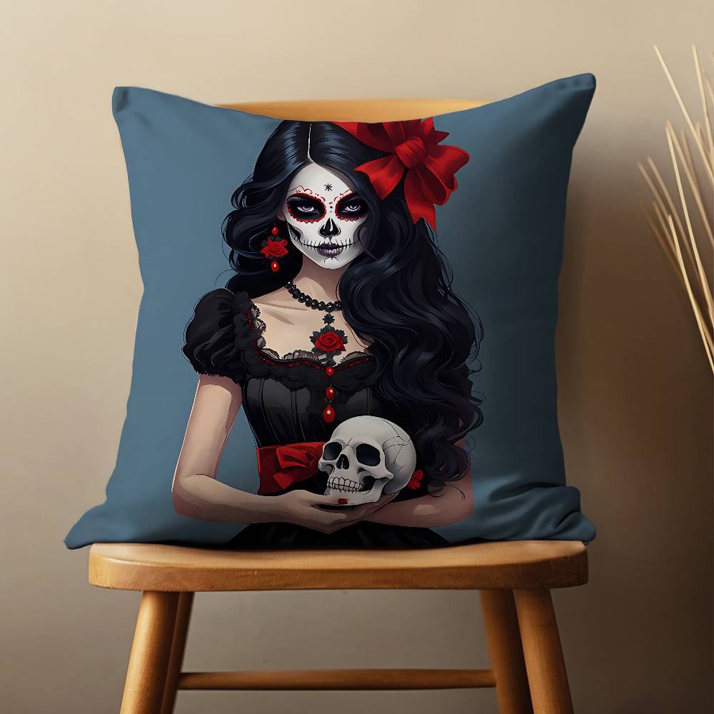 Mexican Skull Girl Catrinas Pillow Case For Room Sofa Cushion Cover Suitable For Home Bedroom Decoration And Protector