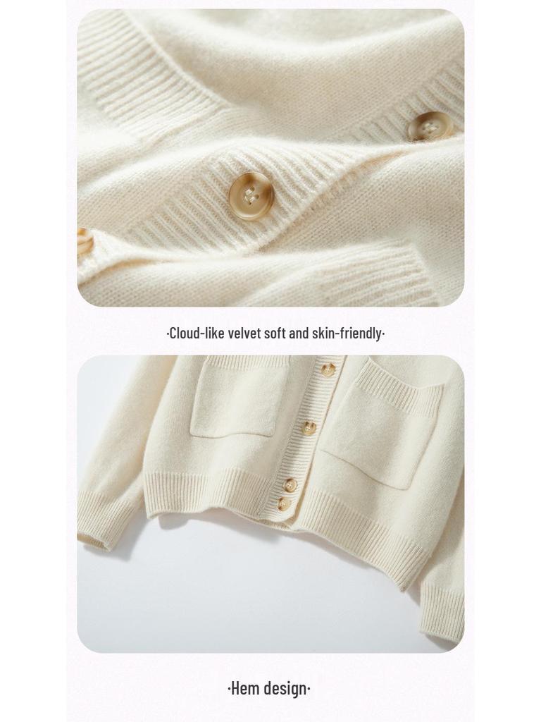 Women's Cashmere V-neck Cardigan: Autumn/Winter, Slimming, Knitted, Raglan Sleeve, Versatile Sweater.