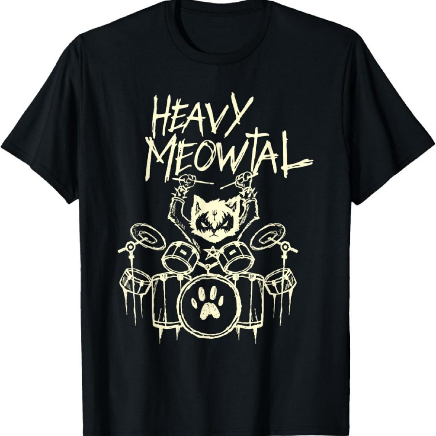 Black & Death Metal Goth Schlagzeuger Band Shirts Heavy Metal Cat Drum Kit Cat Drummer Headbanger Unisex Adult T-Shirt Small Black (2) S