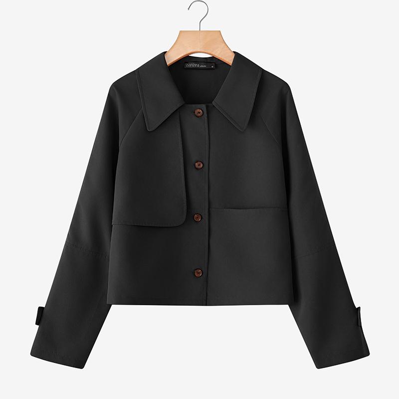 

ZANZEA Женская повседневная блузка с отложным воротником и длинными рукавами 5XL чёрный