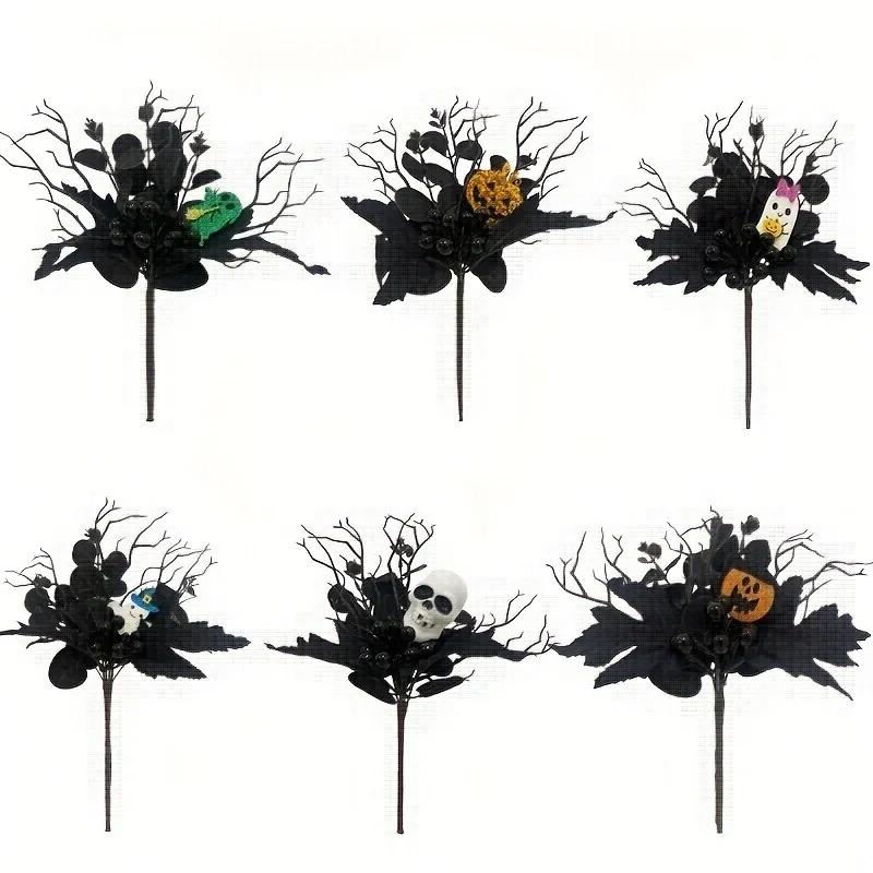 Artificial Maple Leaf Halloween Pumpkin Skull Black Maple Leaf Indoor Branch Decoration